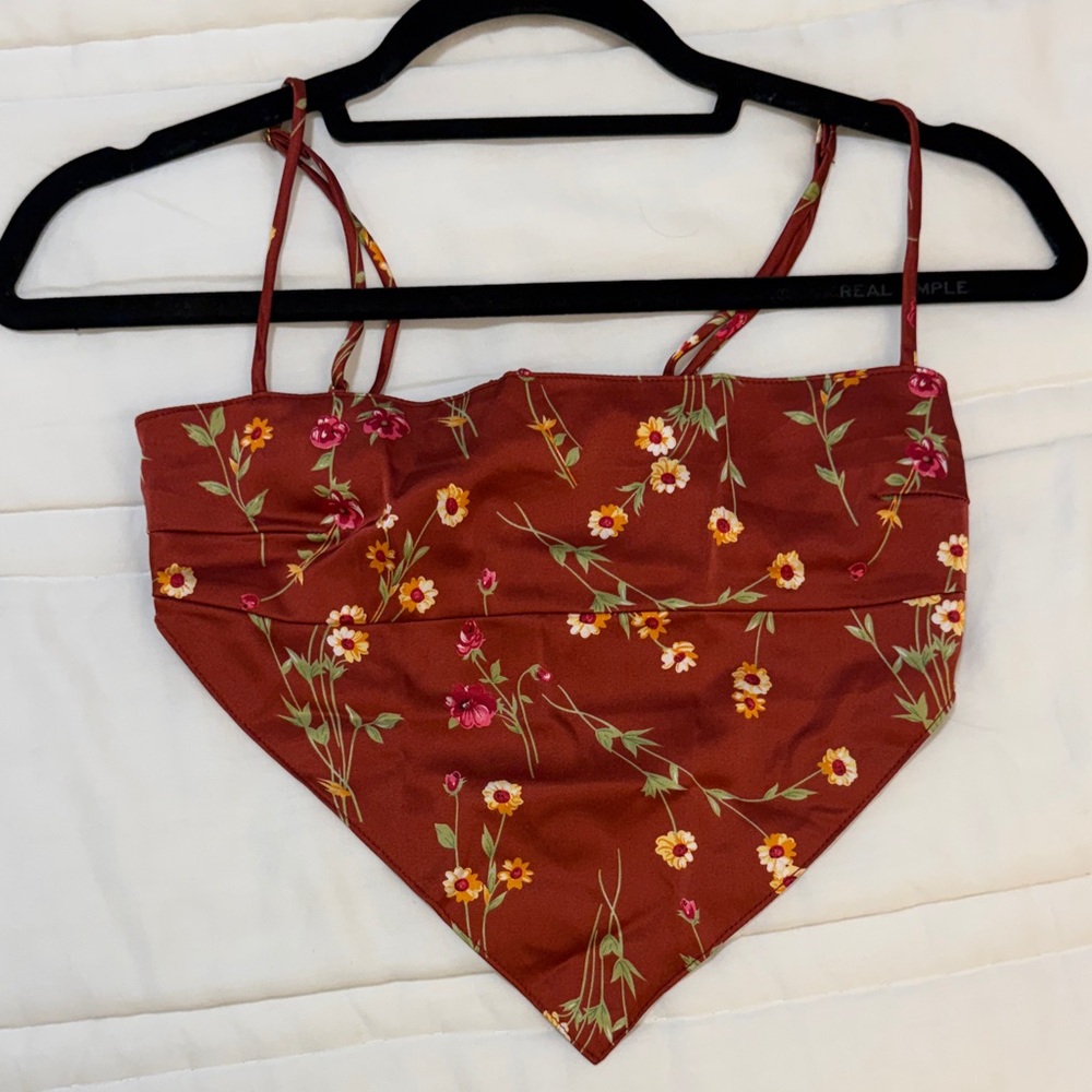 DANIELLE BERNSTEIN Red Floral Bandana Top